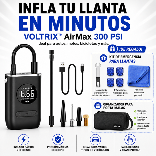 VOLTRIX™ AirMax 300 PSI: INFLA TU LLANTA EN MINUTOS Y SIGUE TU CAMINO