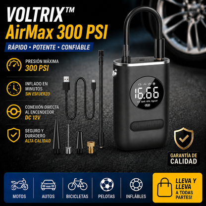 VOLTRIX™ AirMax 300 PSI: INFLA TU LLANTA EN MINUTOS Y SIGUE TU CAMINO